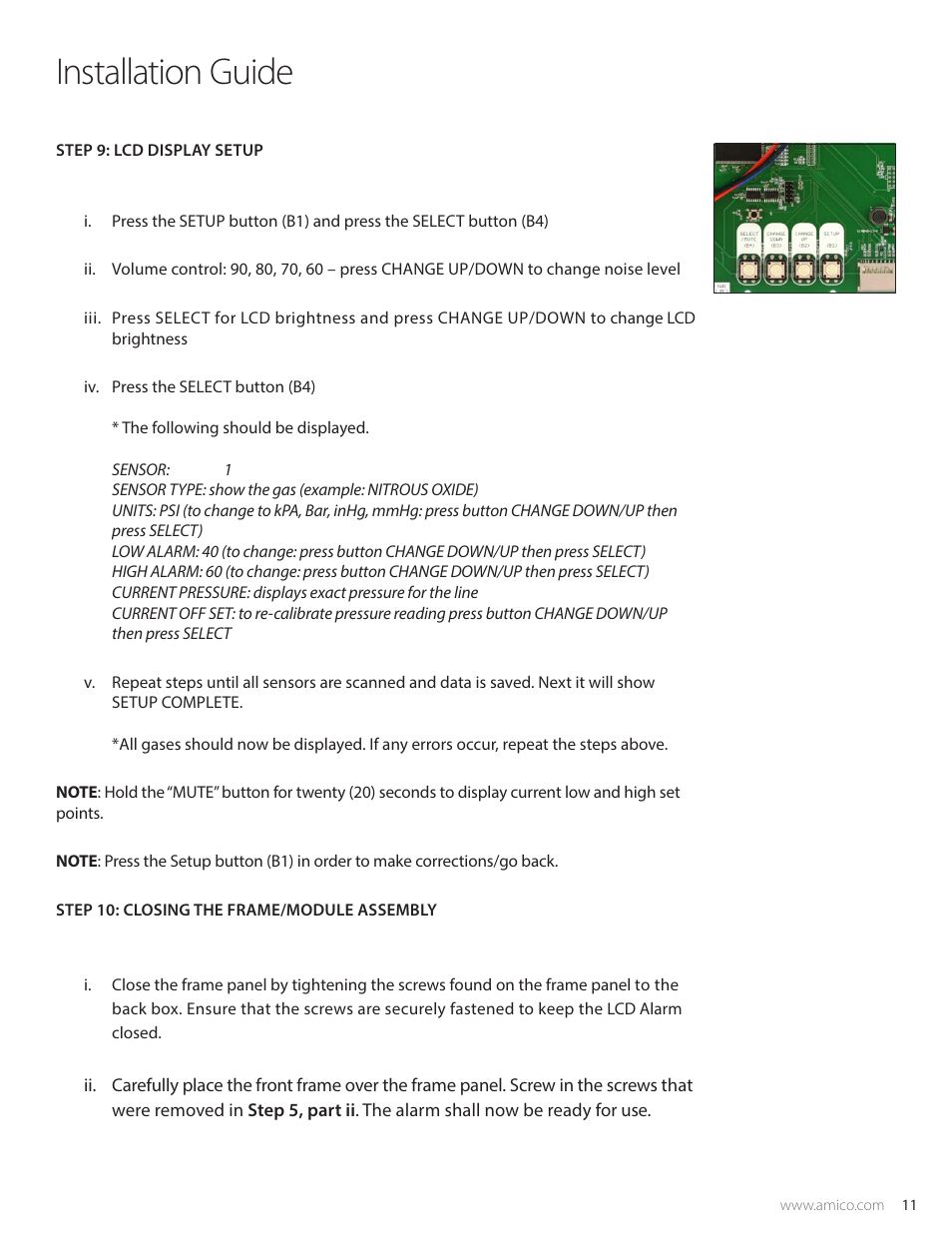 Installation guide | Amico Alert-3 LCD Alarm User Manual | Page 11 / 28