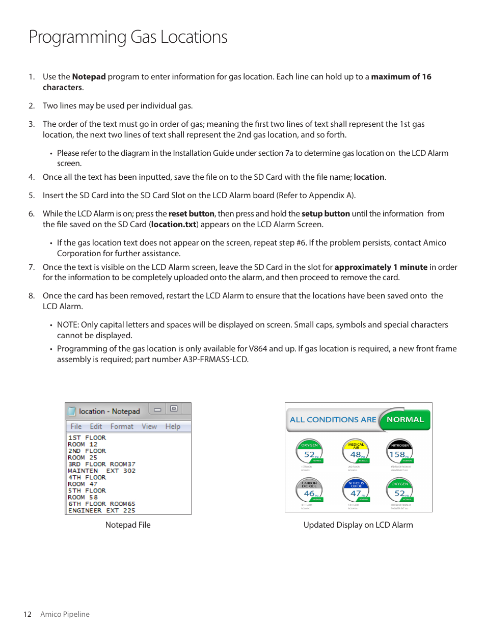 Programming gas locations | Amico Alert-3 LCD Alarm User Manual | Page 12 / 28