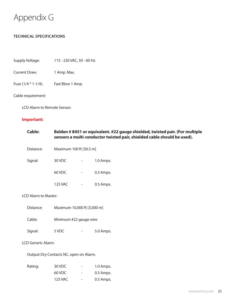 Appendix g | Amico Alert-3 LCD Alarm User Manual | Page 25 / 28