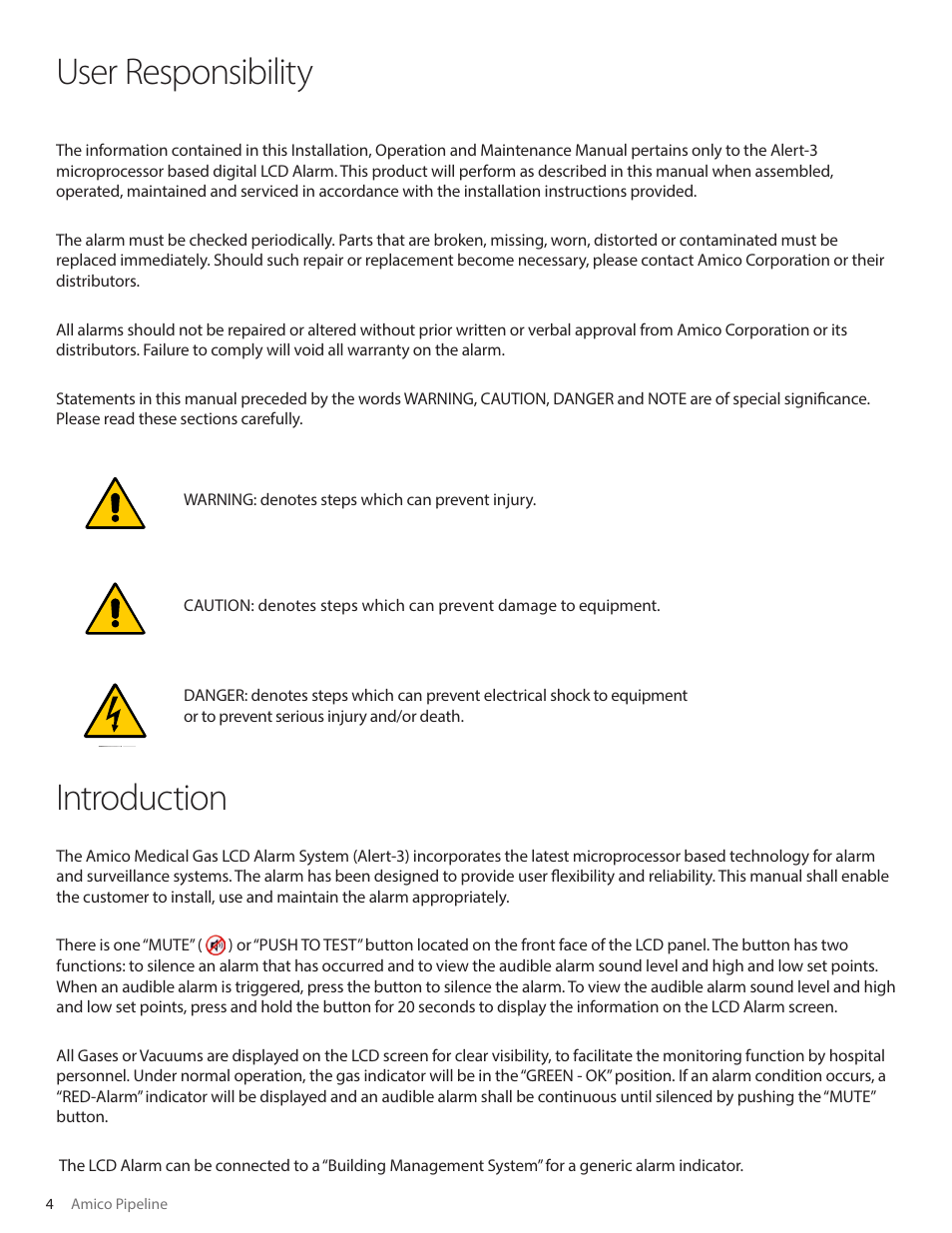 User responsibility introduction, User responsibility | Amico Alert-3 LCD Alarm User Manual | Page 4 / 28