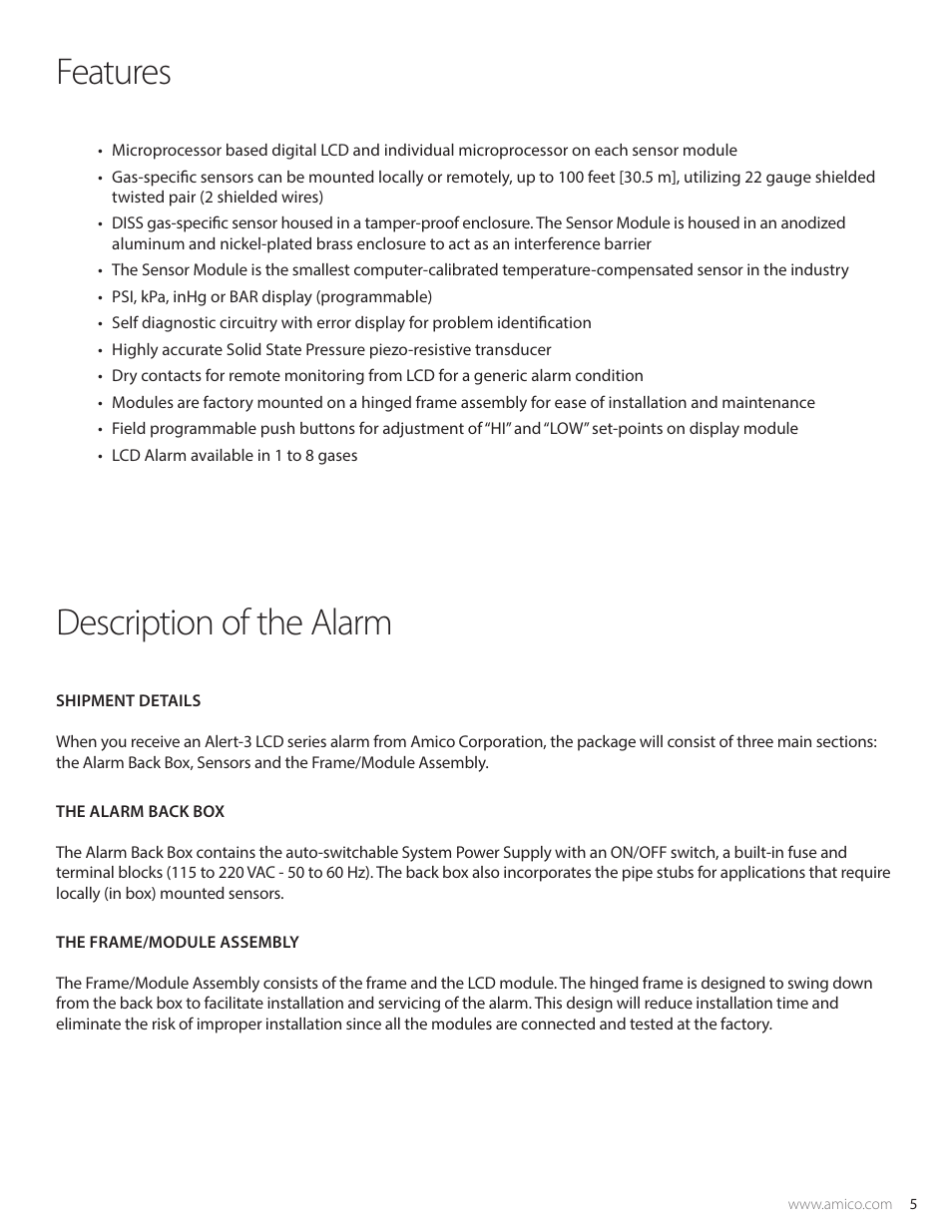 Features description of the alarm | Amico Alert-3 LCD Alarm User Manual | Page 5 / 28