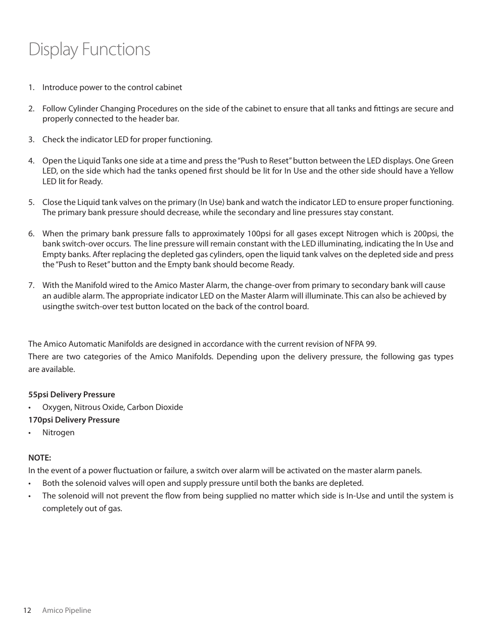 Display functions | Amico Automatic Cryogenic Liquid Solenoid Manifold User Manual | Page 12 / 32
