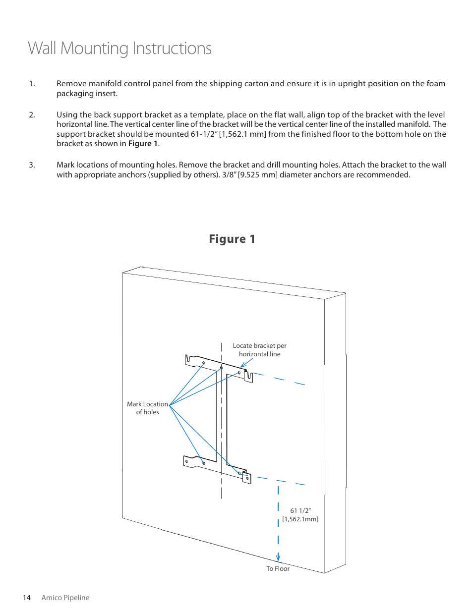 Wall mounting instructions, Figure 1 | Amico Automatic Cryogenic Liquid Solenoid Manifold User Manual | Page 14 / 32
