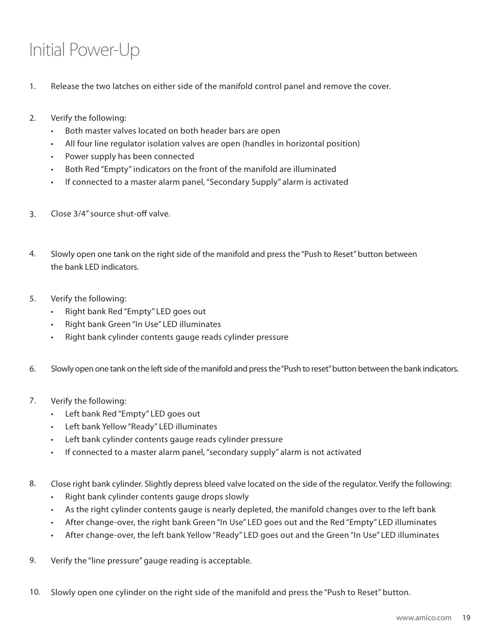 Initial power-up | Amico Automatic Cryogenic Liquid Solenoid Manifold User Manual | Page 19 / 32