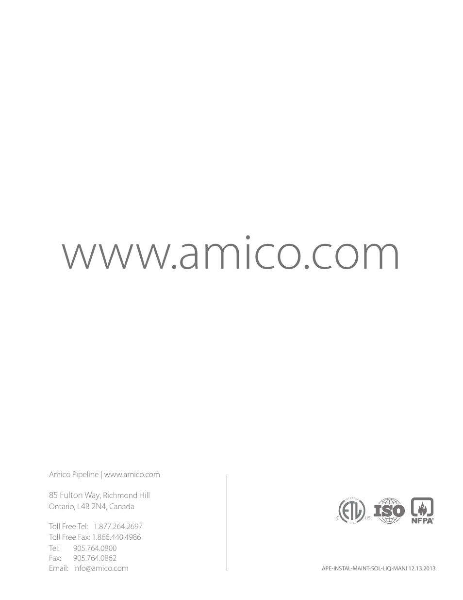 Amico Automatic Cryogenic Liquid Solenoid Manifold User Manual | Page 32 / 32