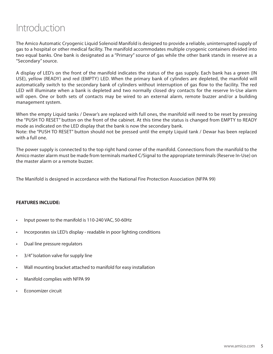 Introduction | Amico Automatic Cryogenic Liquid Solenoid Manifold User Manual | Page 5 / 32