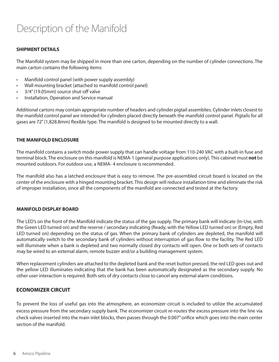 Description of the manifold | Amico Automatic Cryogenic Liquid Solenoid Manifold User Manual | Page 6 / 32