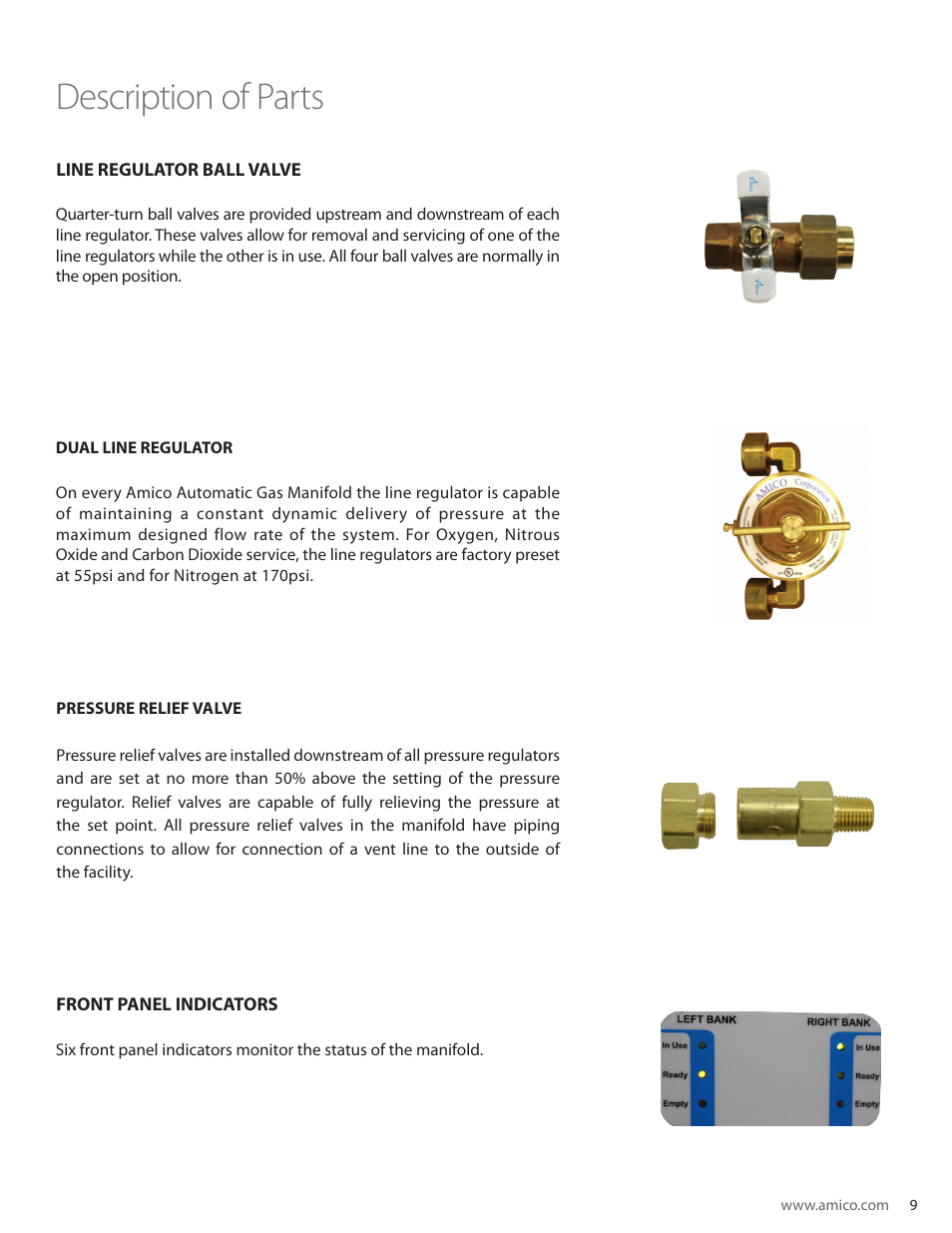 Description of parts | Amico Automatic Cryogenic Liquid Solenoid Manifold User Manual | Page 9 / 32
