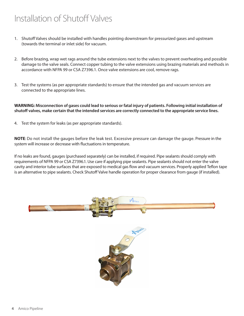 Installation of shutoff valves | Amico Threaded Ball-Valve User Manual | Page 4 / 8