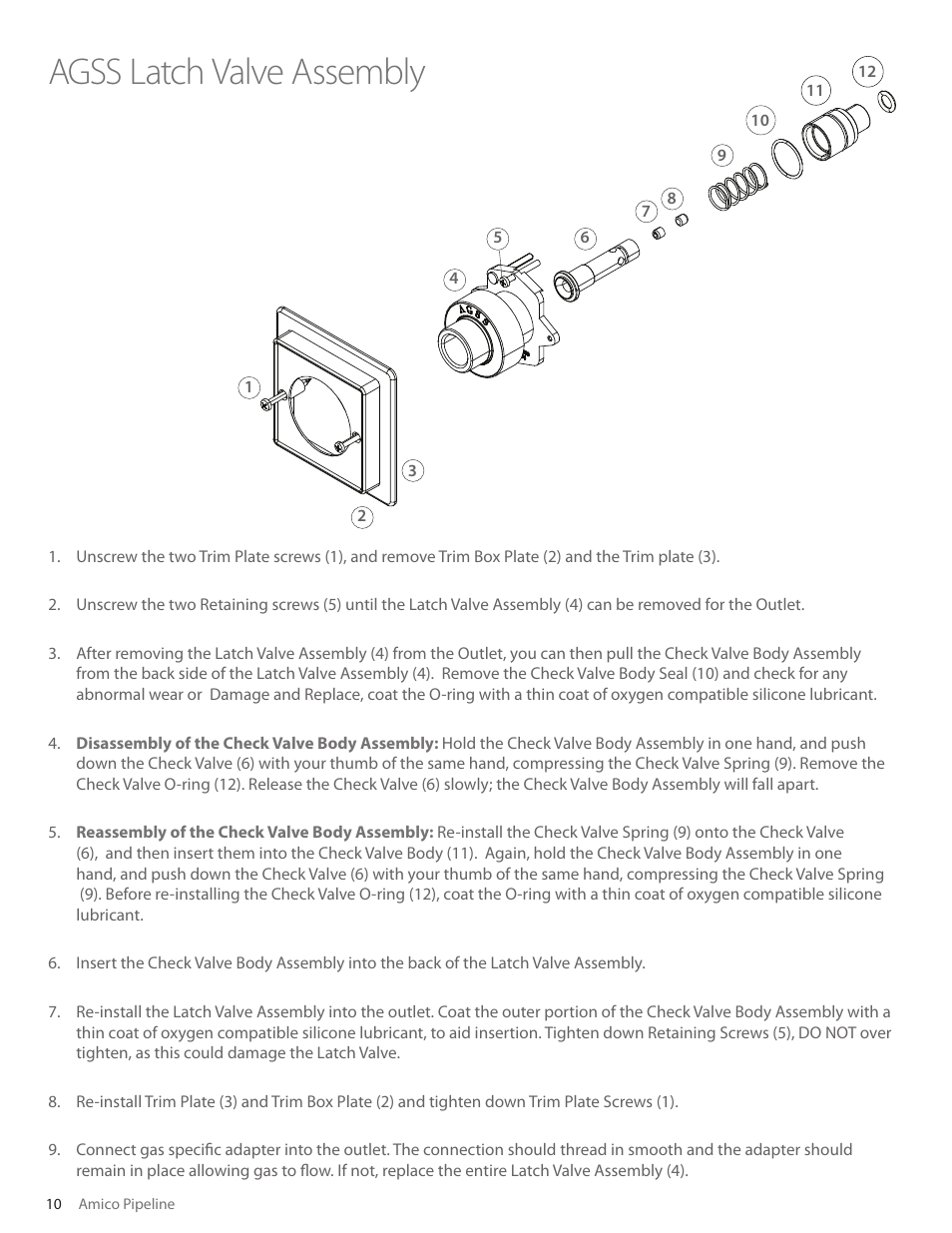 Agss latch valve assembly | Amico British Standard Outlet User Manual | Page 10 / 18