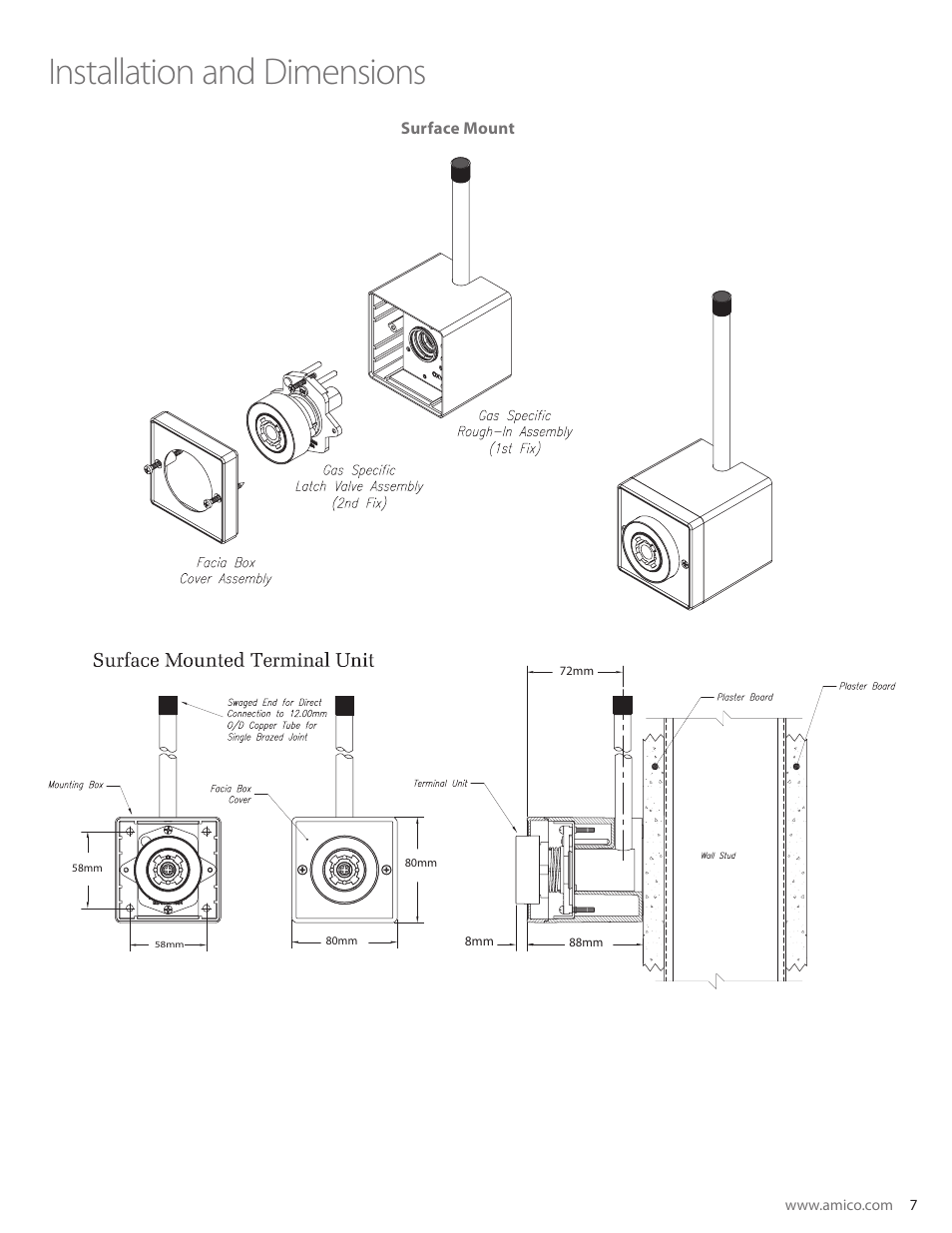 Installation and dimensions | Amico British Standard Outlet User Manual | Page 7 / 18