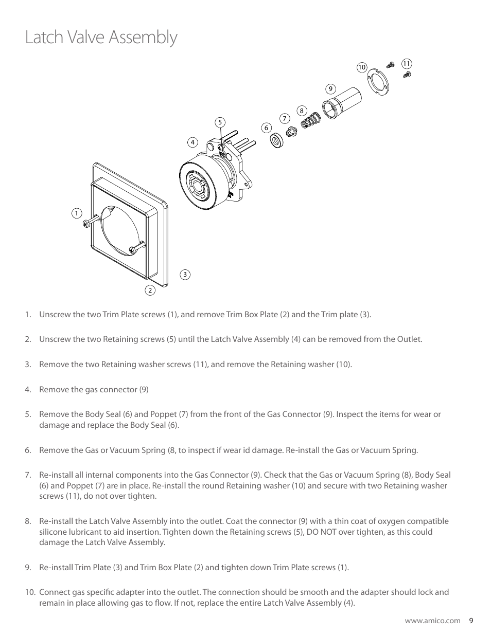 Latch valve assembly | Amico British Standard Outlet User Manual | Page 9 / 18