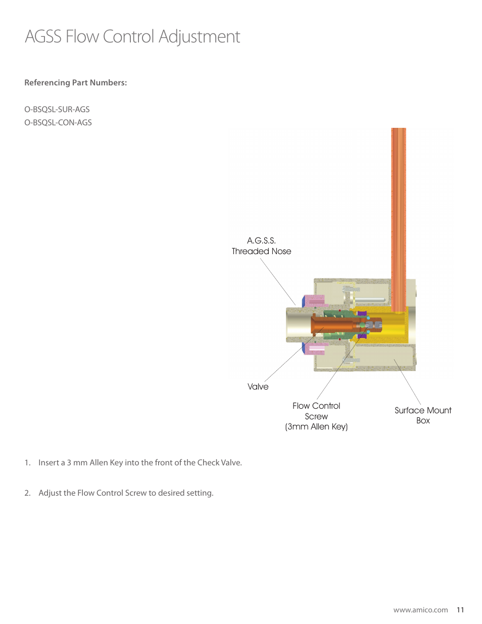 Agss flow control adjustment, British standard a.g.s.s | Amico British Standard Outlet Slim User Manual | Page 11 / 18