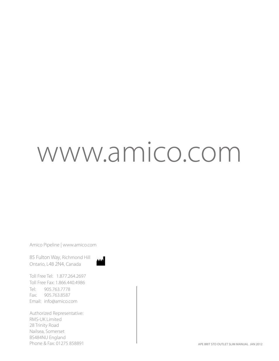 Amico British Standard Outlet Slim User Manual | Page 18 / 18