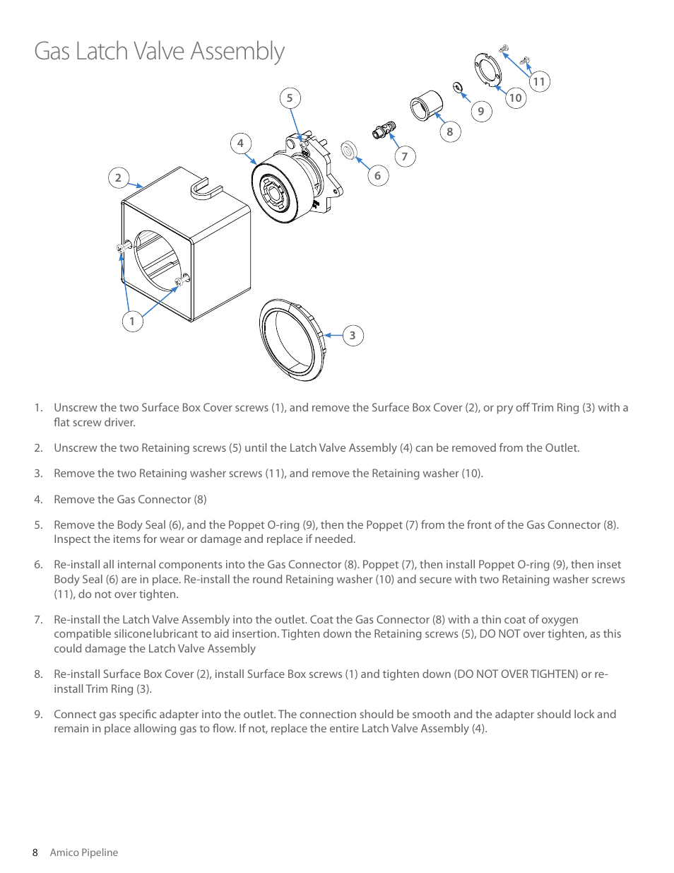 Gas latch valve assembly | Amico British Standard Outlet Slim User Manual | Page 8 / 18