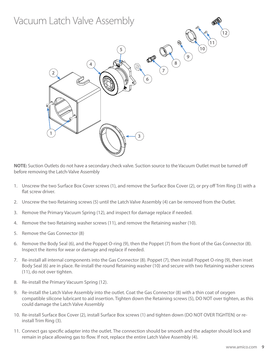 Vacuum latch valve assembly | Amico British Standard Outlet Slim User Manual | Page 9 / 18
