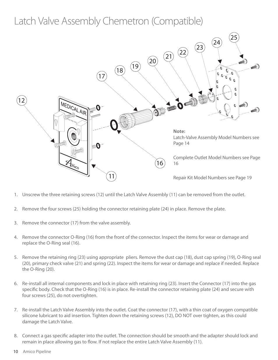 Latch valve assembly chemetron (compatible) | Amico Retractable Ceiling Column Outlet User Manual | Page 10 / 24