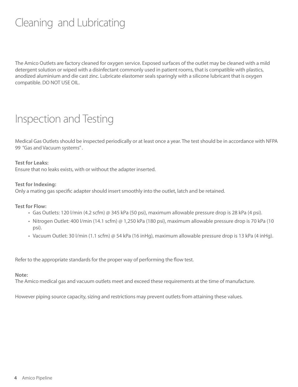 Inspection and testing, Cleaning and lubricating | Amico Retractable Ceiling Column Outlet User Manual | Page 4 / 24