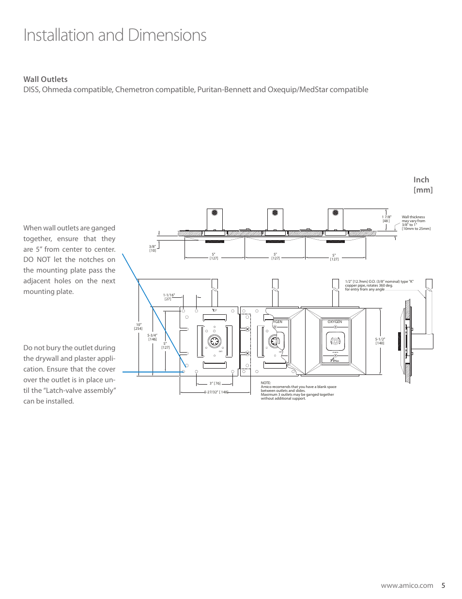 Installation and dimensions | Amico Retractable Ceiling Column Outlet User Manual | Page 5 / 24