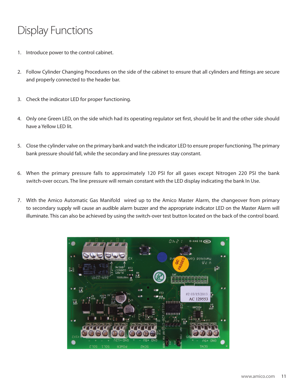 Display functions | Amico Dome Loaded Manifold CSA User Manual | Page 11 / 44