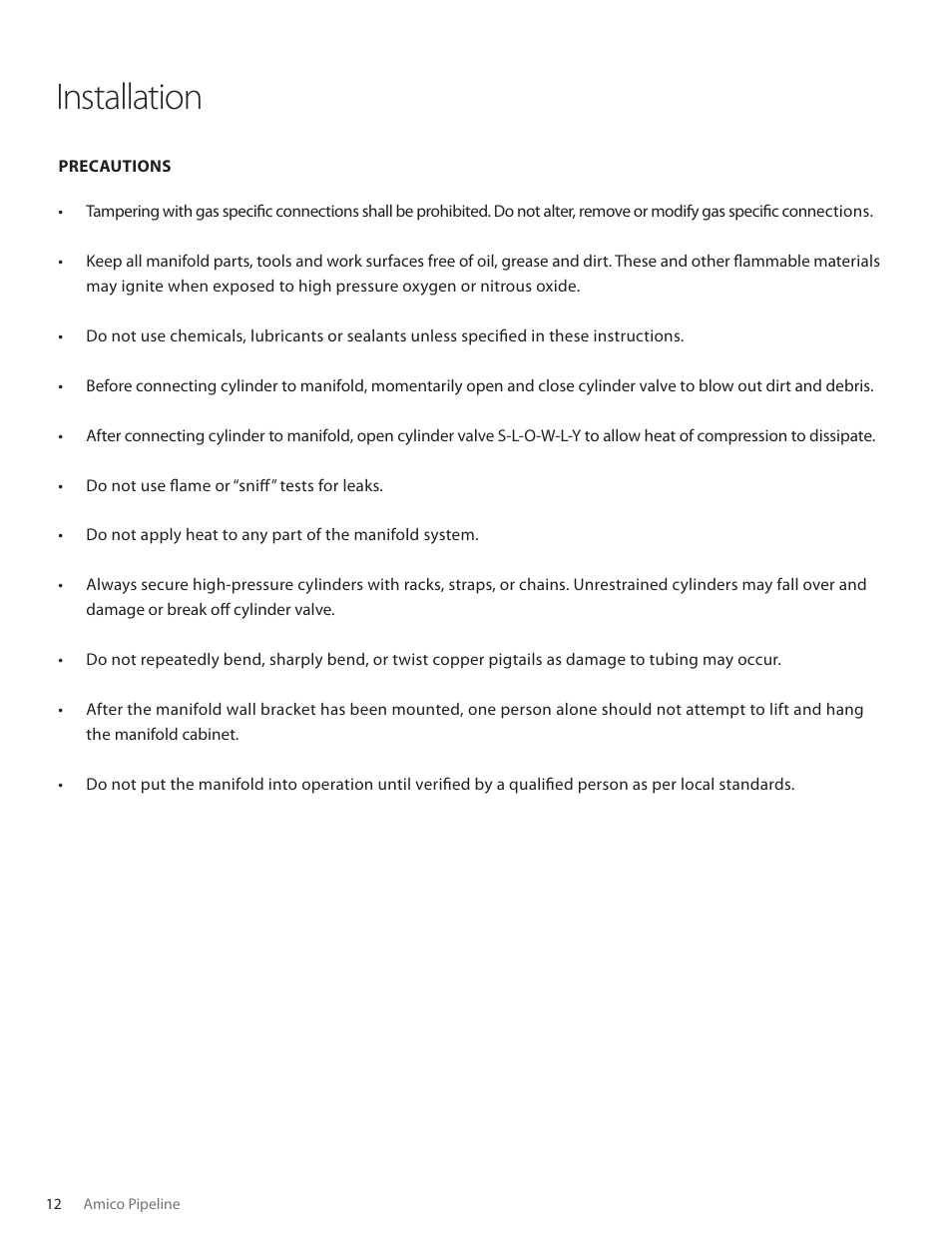 Installation | Amico Dome Loaded Manifold CSA User Manual | Page 12 / 44