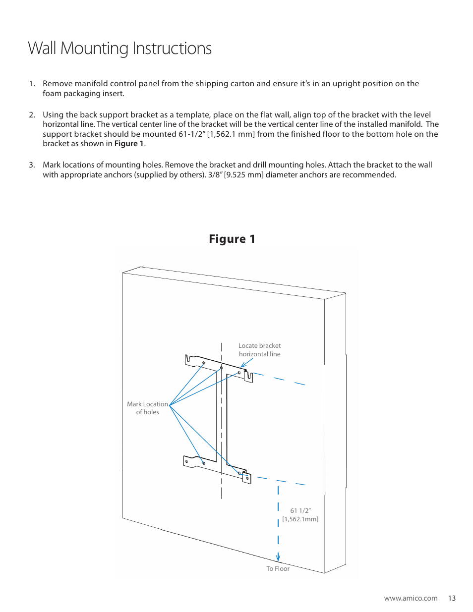Wall mounting instructions, Figure 1 | Amico Dome Loaded Manifold CSA User Manual | Page 13 / 44