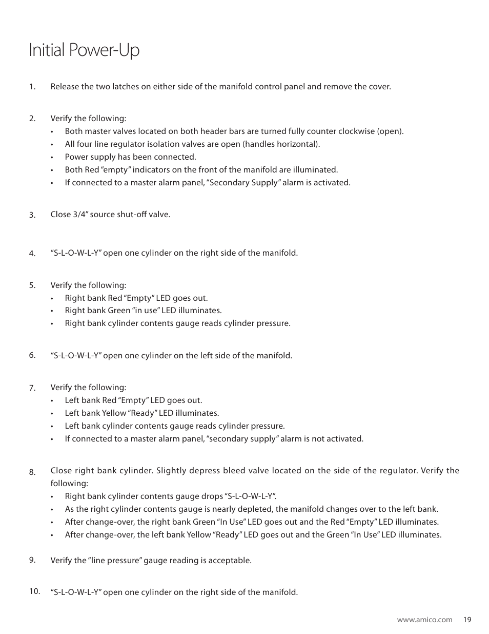 Initial power-up | Amico Dome Loaded Manifold CSA User Manual | Page 19 / 44