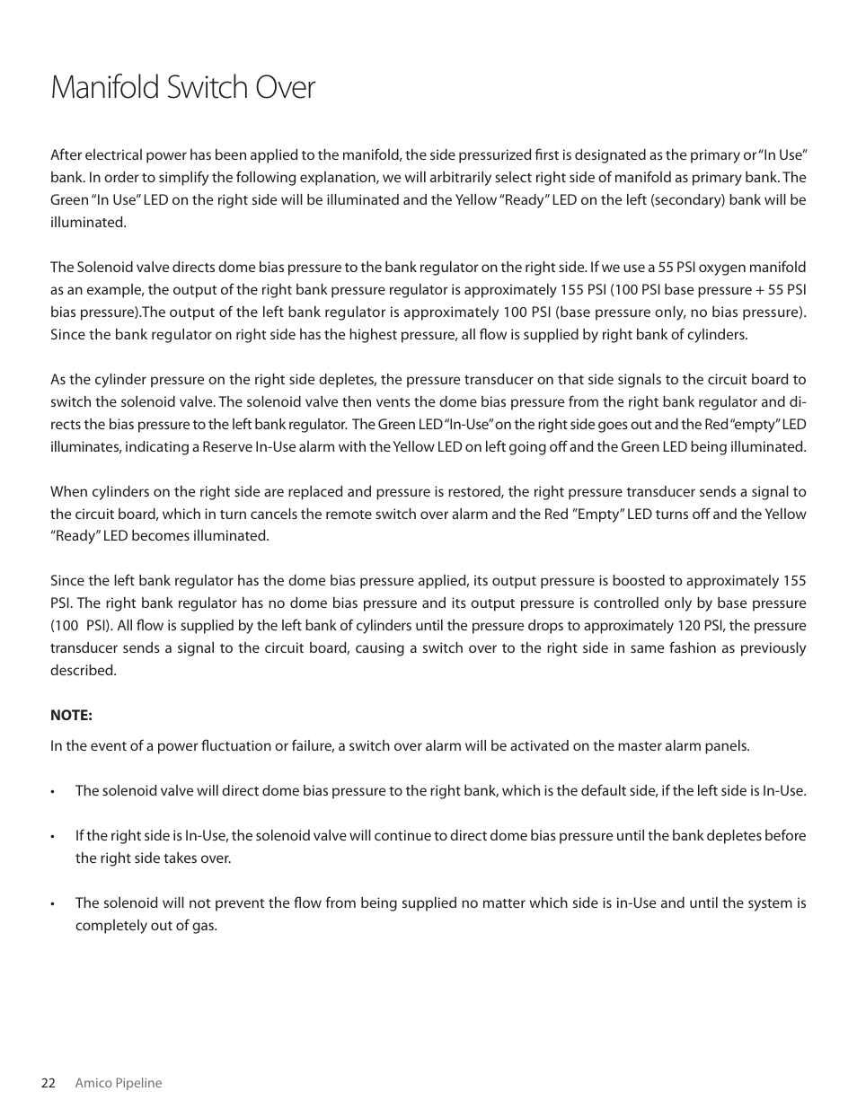 Manifold switch over | Amico Dome Loaded Manifold CSA User Manual | Page 22 / 44