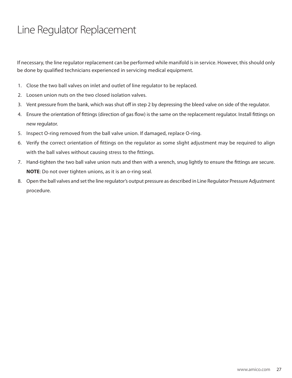 Line regulator replacement | Amico Dome Loaded Manifold CSA User Manual | Page 27 / 44