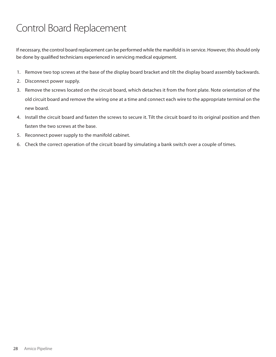 Control board replacement | Amico Dome Loaded Manifold CSA User Manual | Page 28 / 44