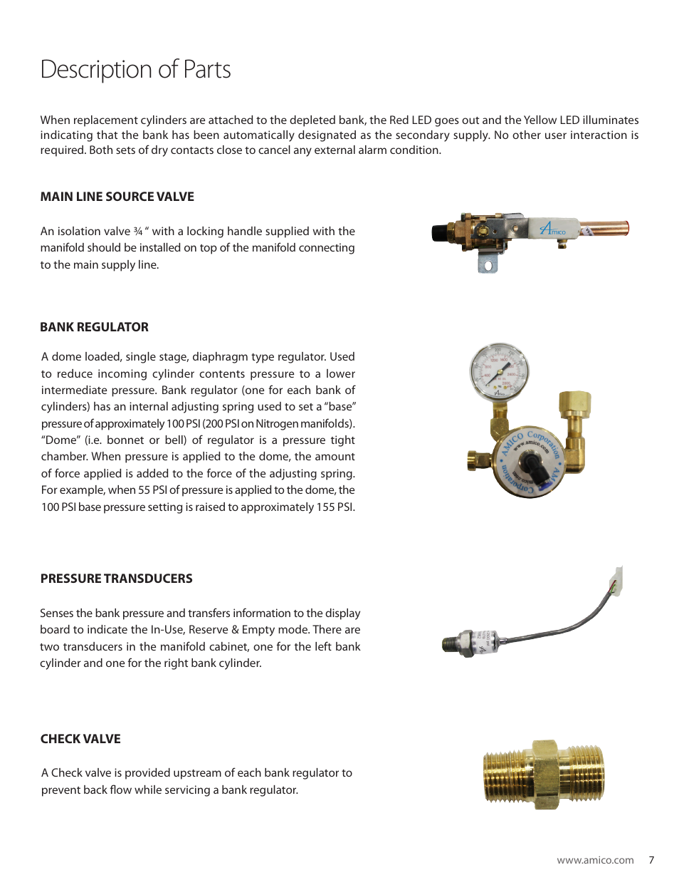 Description of parts | Amico Dome Loaded Manifold CSA User Manual | Page 7 / 44