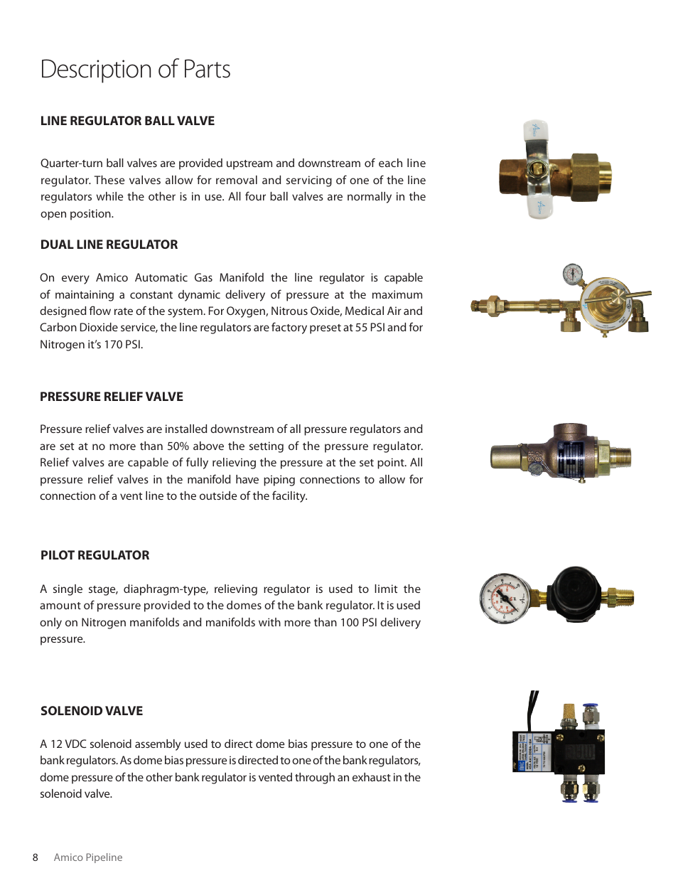 Description of parts | Amico Dome Loaded Manifold CSA User Manual | Page 8 / 44