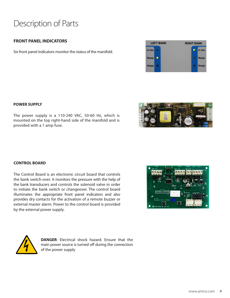 Description of parts, User responsibility | Amico Dome Loaded Manifold CSA User Manual | Page 9 / 44