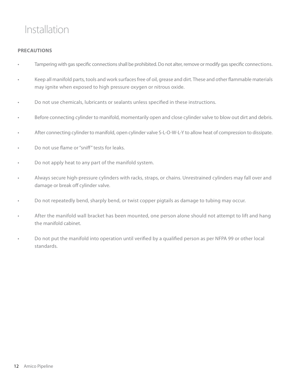Installation | Amico Dome Loaded Manifold Nema-4 NFPA User Manual | Page 12 / 44