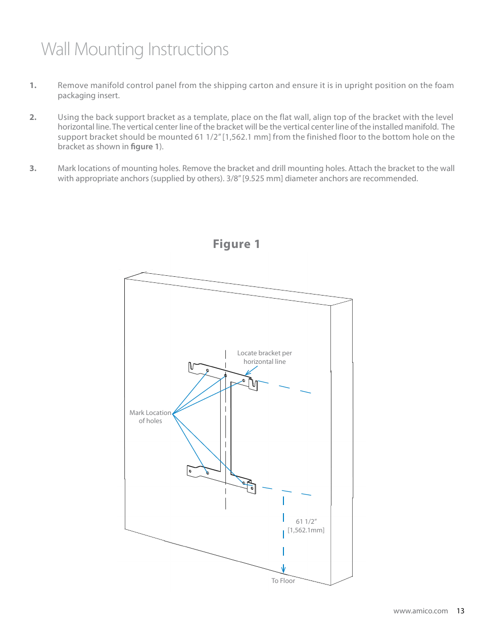 Wall mounting instructions, Figure 1 | Amico Dome Loaded Manifold Nema-4 NFPA User Manual | Page 13 / 44