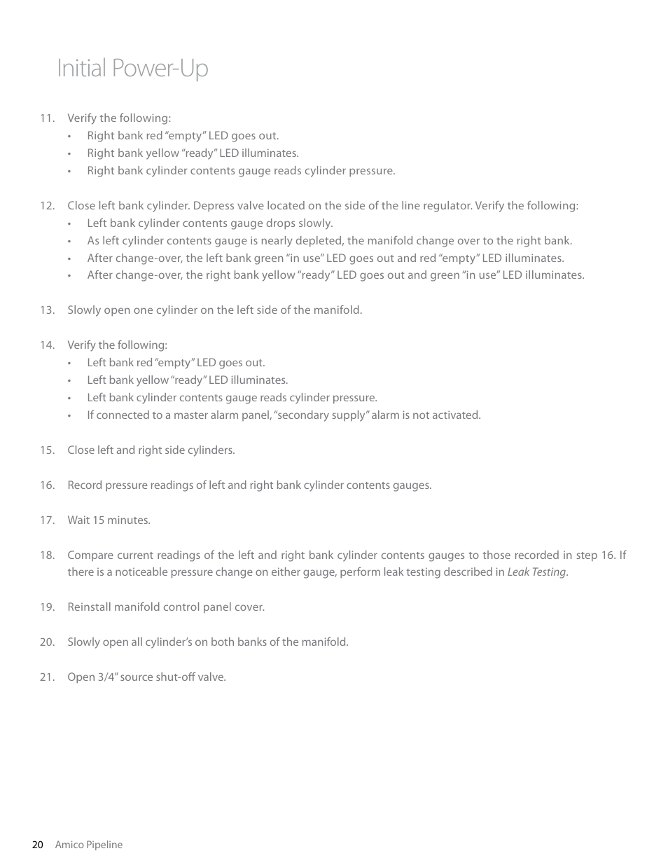 Initial power-up | Amico Dome Loaded Manifold Nema-4 NFPA User Manual | Page 20 / 44