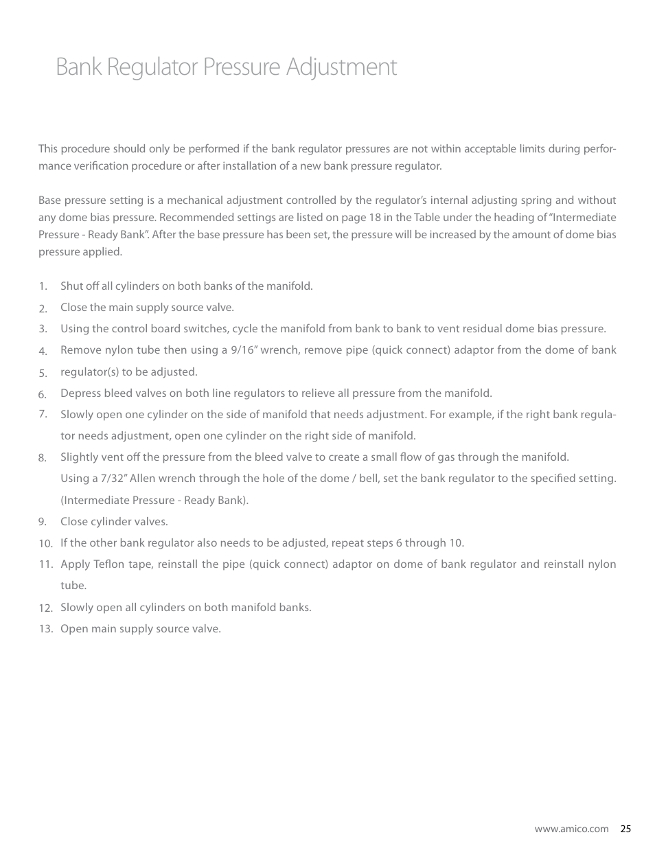 Bank regulator pressure adjustment | Amico Dome Loaded Manifold Nema-4 NFPA User Manual | Page 25 / 44