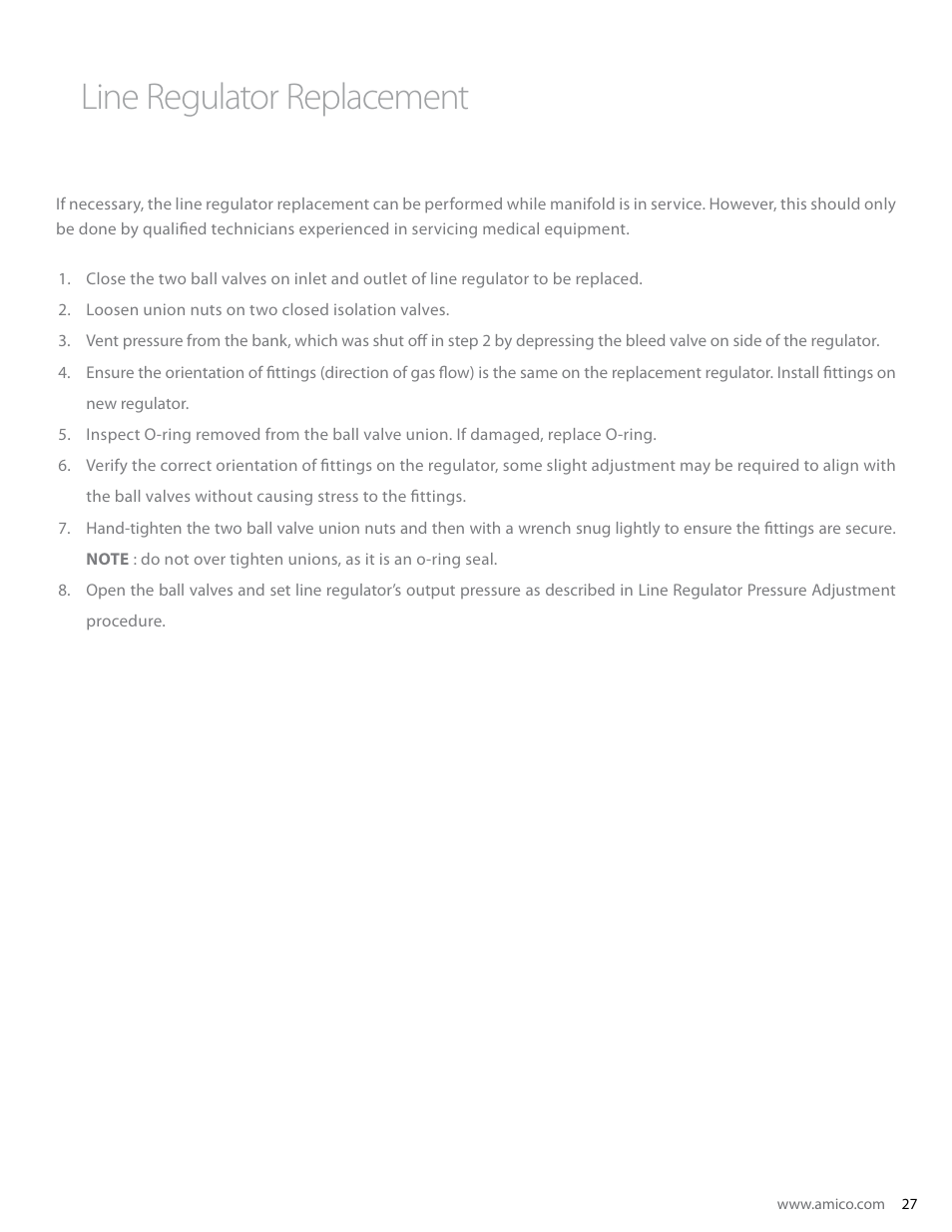 Line regulator replacement | Amico Dome Loaded Manifold Nema-4 NFPA User Manual | Page 27 / 44