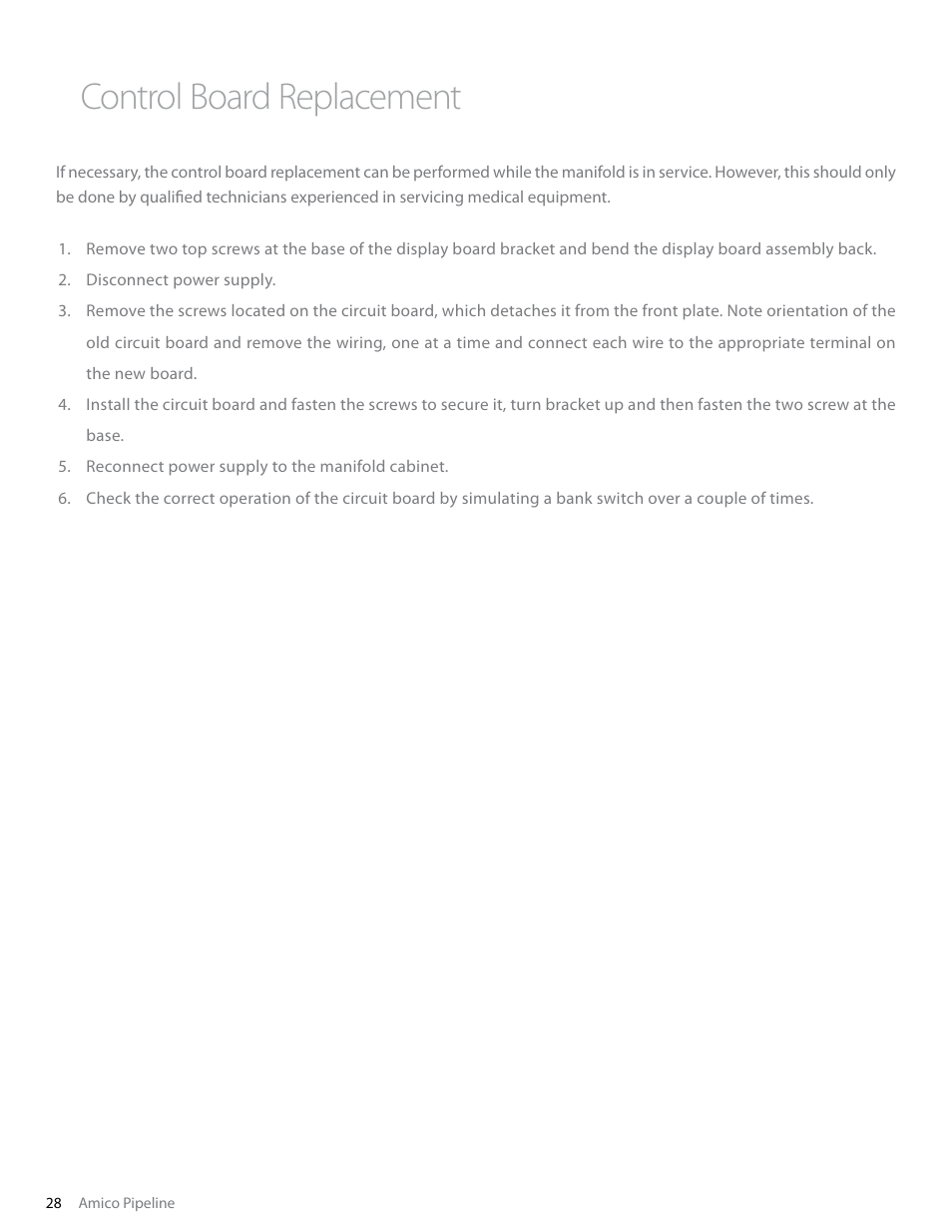 Control board replacement | Amico Dome Loaded Manifold Nema-4 NFPA User Manual | Page 28 / 44