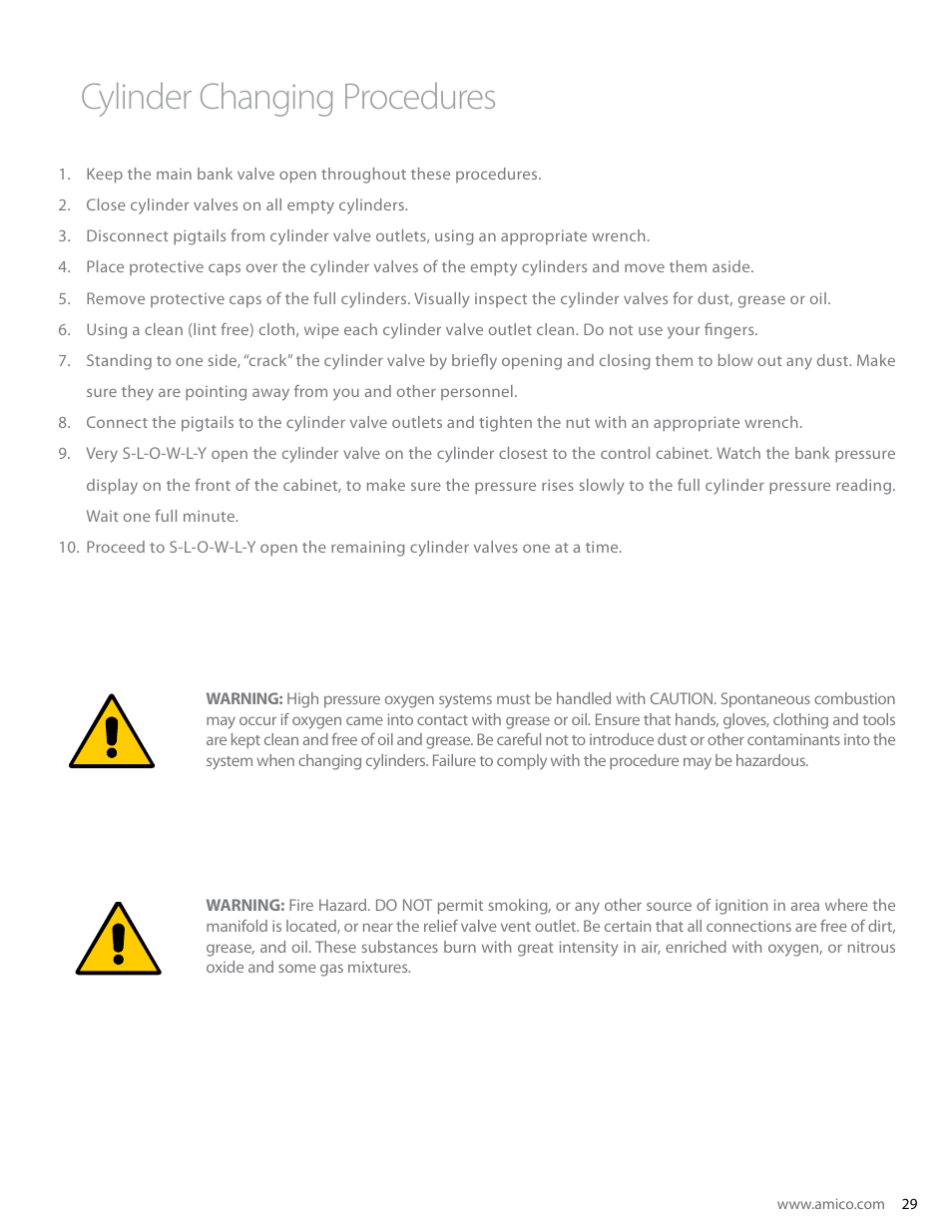 Cylinder changing procedures | Amico Dome Loaded Manifold Nema-4 NFPA User Manual | Page 29 / 44