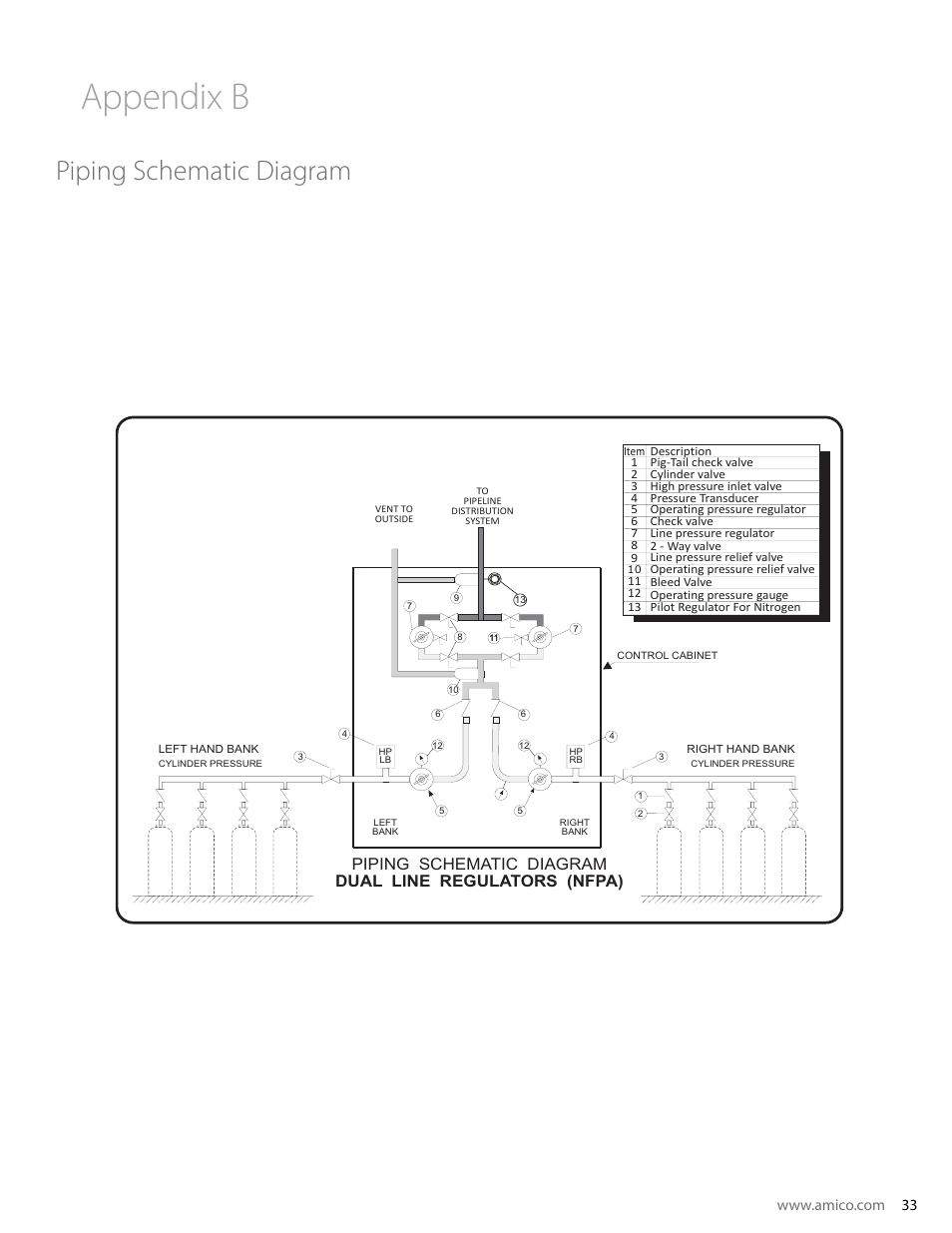 Appendix b, Piping schematic diagram | Amico Dome Loaded Manifold Nema-4 NFPA User Manual | Page 33 / 44