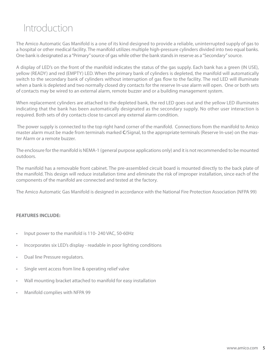 Introduction | Amico Dome Loaded Manifold Nema-4 NFPA User Manual | Page 5 / 44