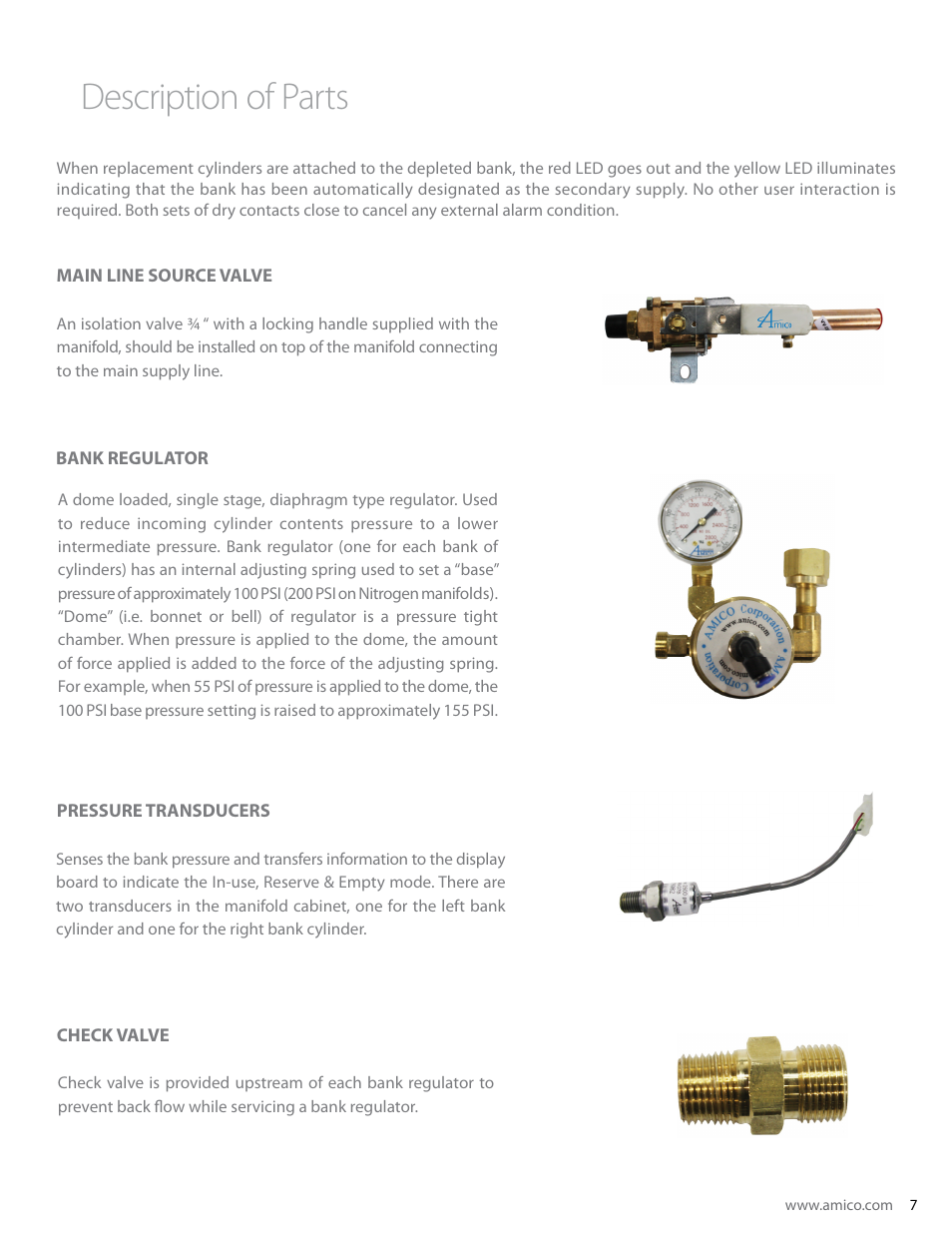 Description of parts | Amico Dome Loaded Manifold Nema-4 NFPA User Manual | Page 7 / 44