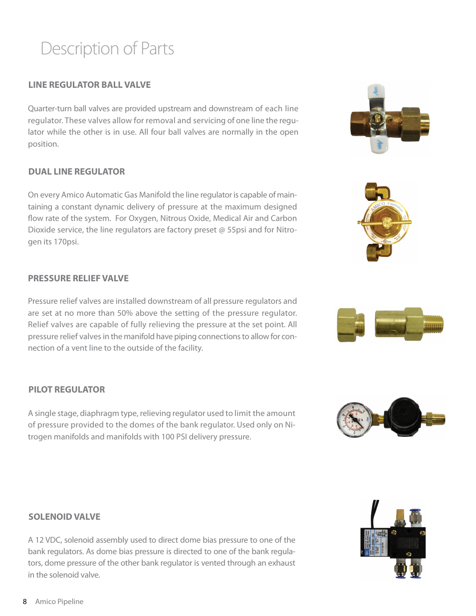 Description of parts | Amico Dome Loaded Manifold Nema-4 NFPA User Manual | Page 8 / 44