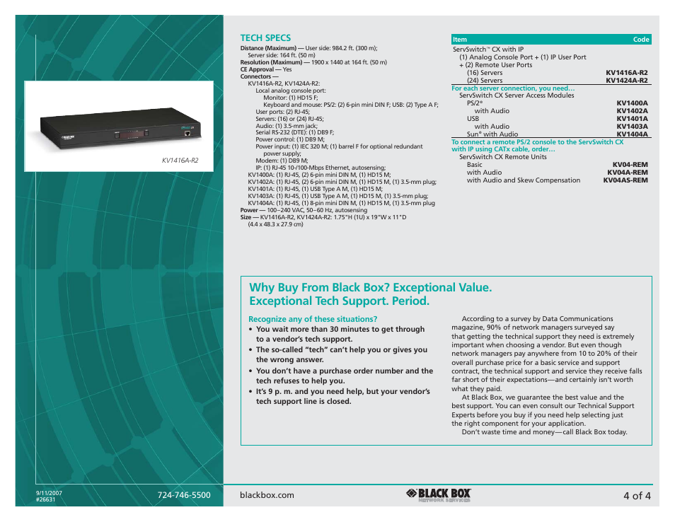 4 of 4, Tech specs | Black Box CATx User Manual | Page 4 / 4