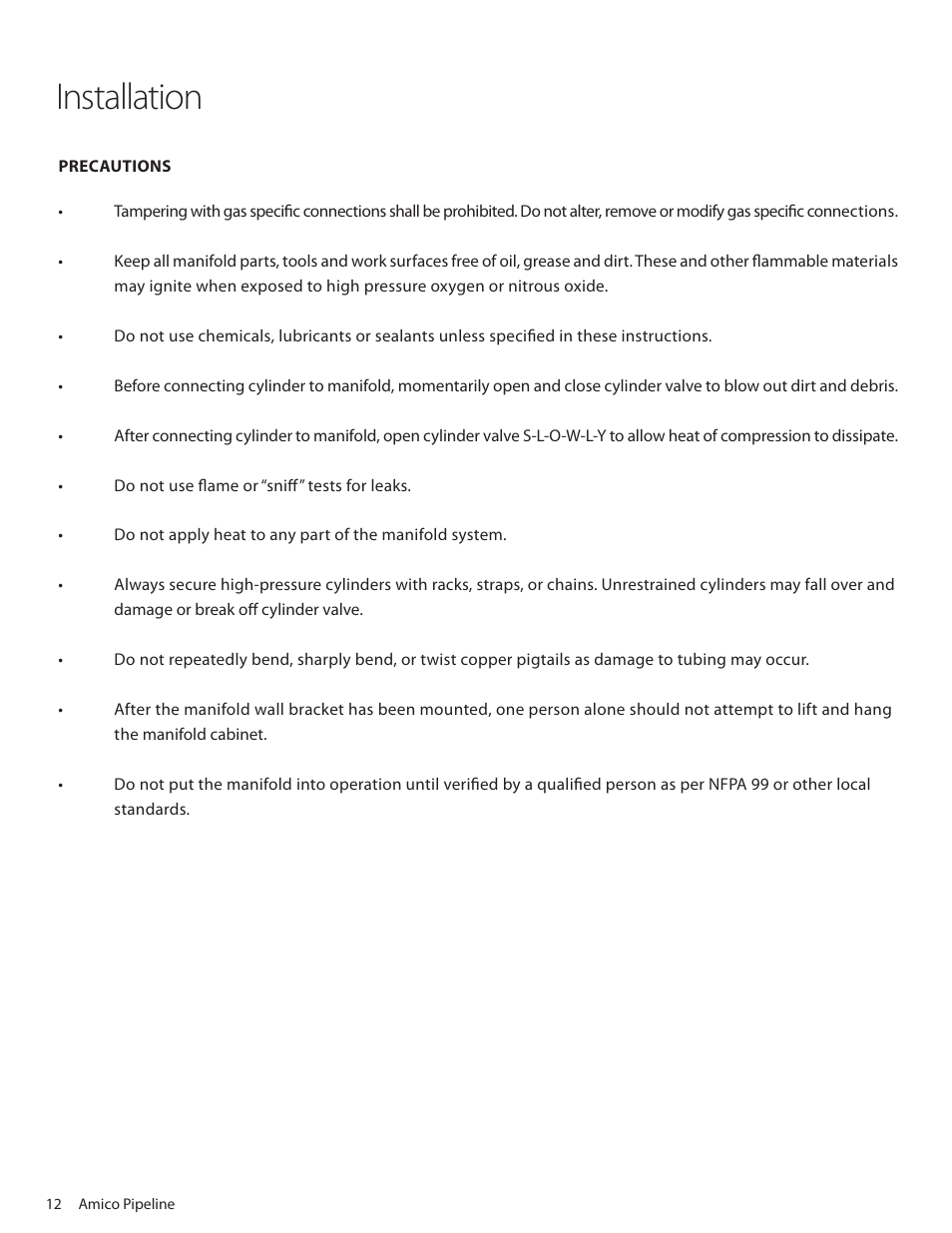 Installation | Amico Dome Loaded Manifold NFPA User Manual | Page 12 / 44