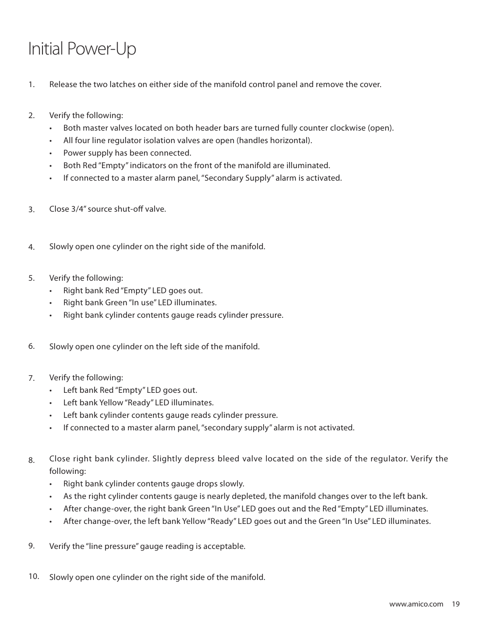 Initial power-up | Amico Dome Loaded Manifold NFPA User Manual | Page 19 / 44