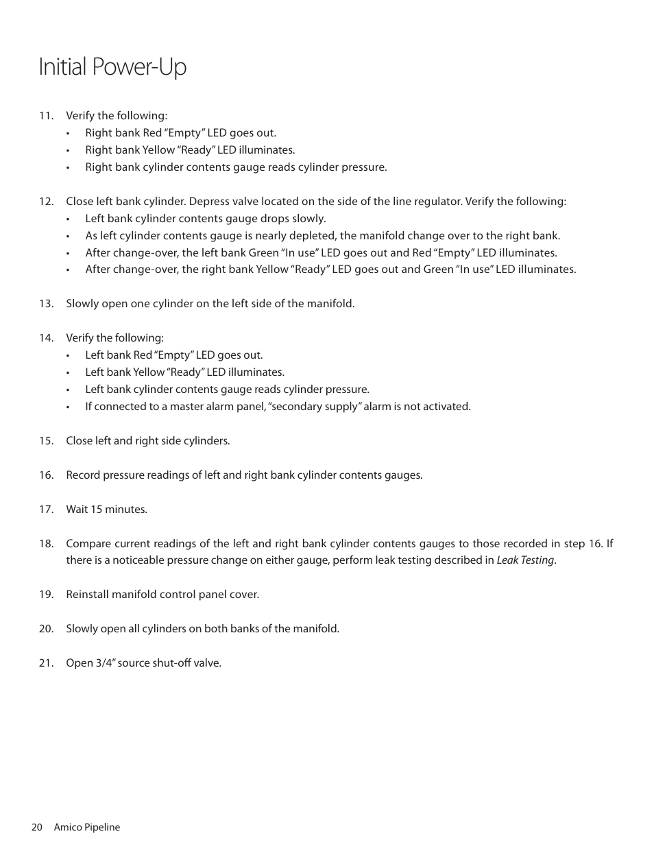 Initial power-up | Amico Dome Loaded Manifold NFPA User Manual | Page 20 / 44