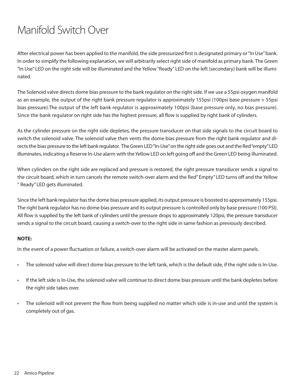 Manifold switch over | Amico Dome Loaded Manifold NFPA User Manual | Page 22 / 44