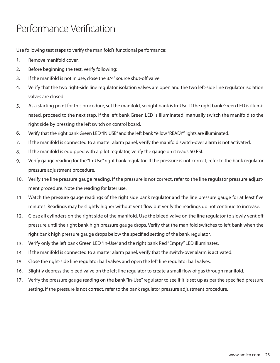 Performance verification | Amico Dome Loaded Manifold NFPA User Manual | Page 23 / 44